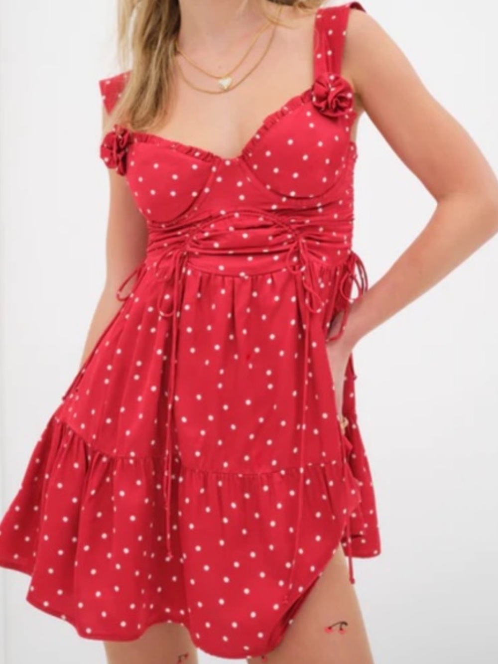 For Love & Lemons Willa Ditsy Dot Red Polka Dot Mini Dress